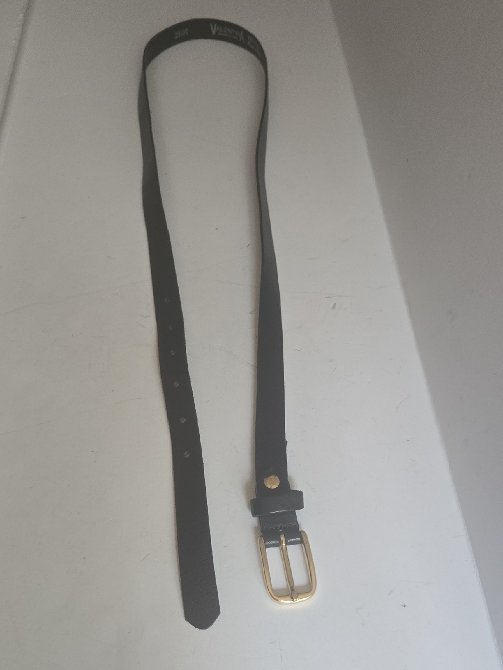 Valentina Made In Italy Black Leather Belt Size Large With Gold Buckle